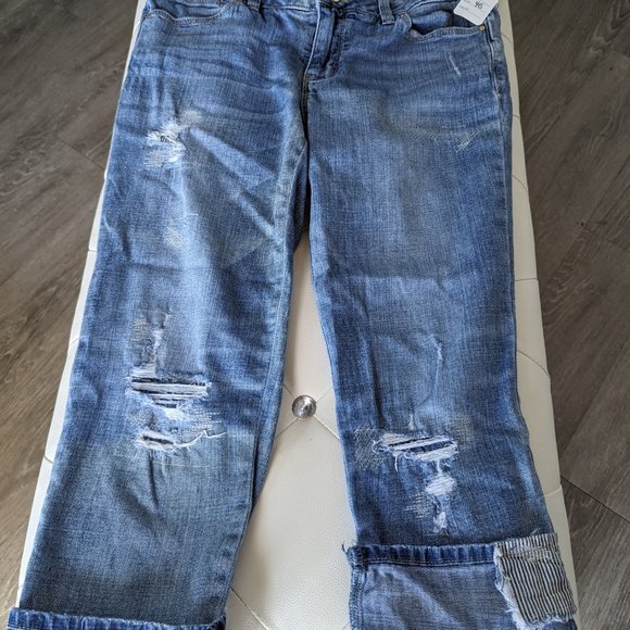 #201 WHBM Jeans Size 4S - Straight Capri Pants - Black & White Stripes Cuff - Picture 1 of 11